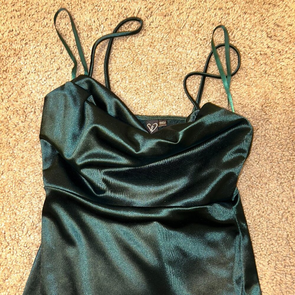 Small Hunter Green High Slit Satin Dress